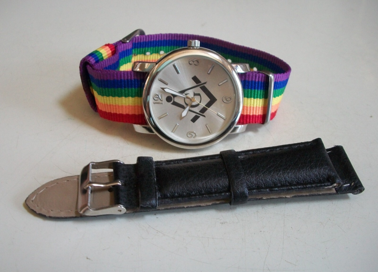 MEN’S SILVER FINISH MULTICOLOR FABRIC & LEATHER BAND MASON FASHION CASUAL WATCH