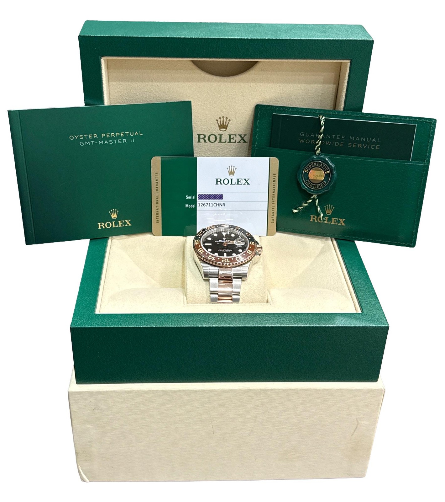 2019 PAPERS Rolex GMT-Master II ROOT BEER Brown 18K Gold 40mm 126711 CHNR BOX