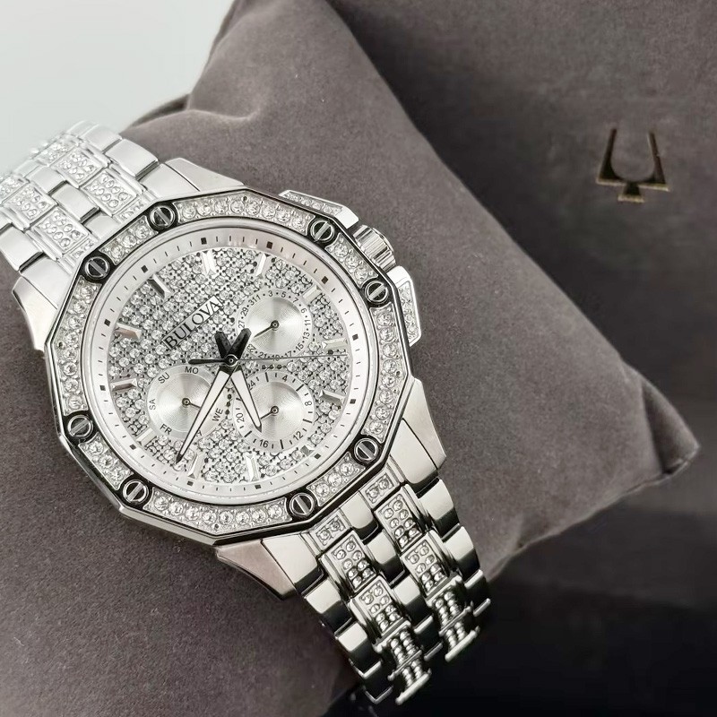 Bulova Octava Crystal 96C134 Silver Dial Chronograph Quartz Men’s Watch 41.5MM
