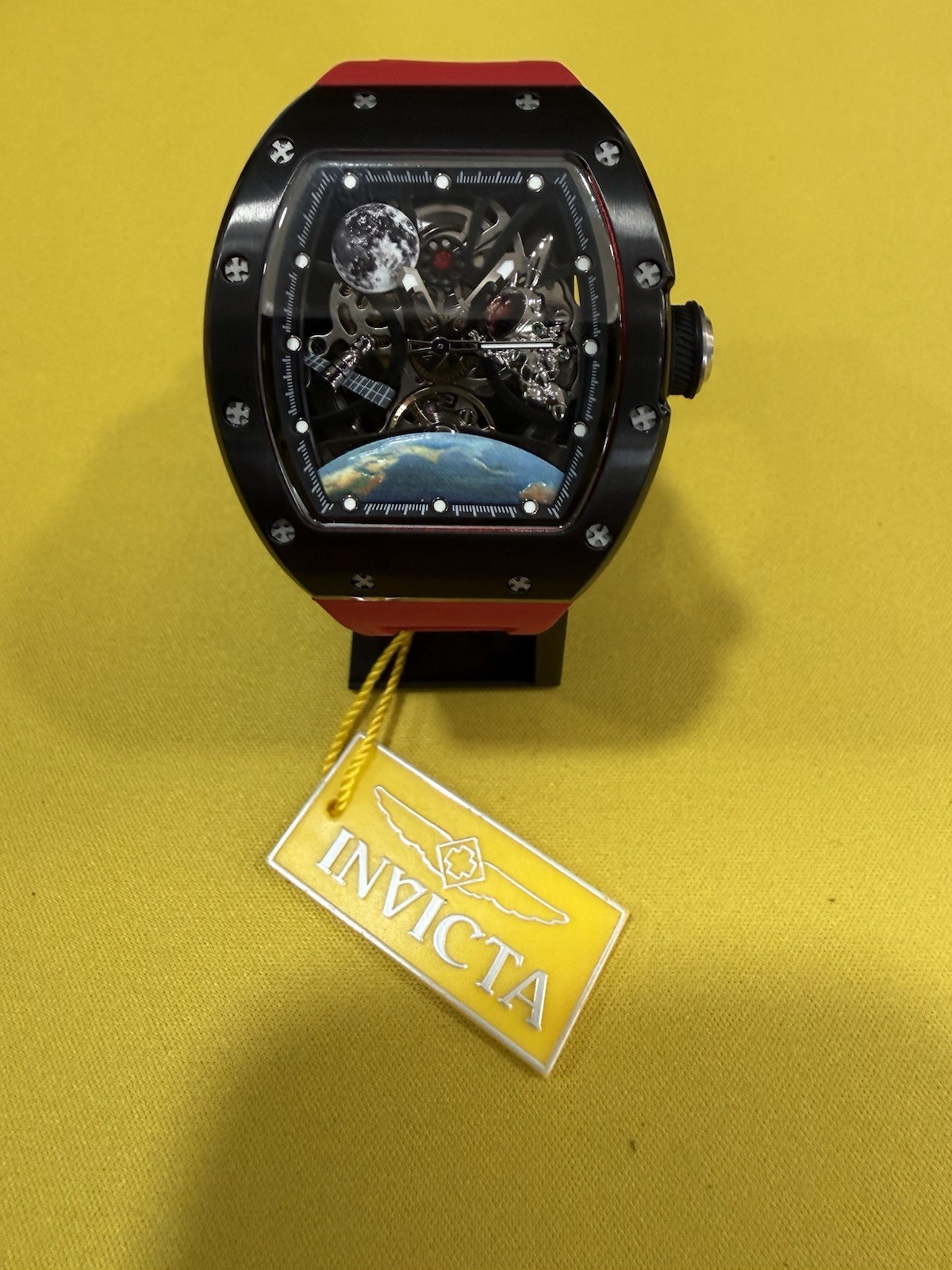 Invicta 70178 Men’s Automatic Skeleton Dial Tonneau Watch Black/Red Strap