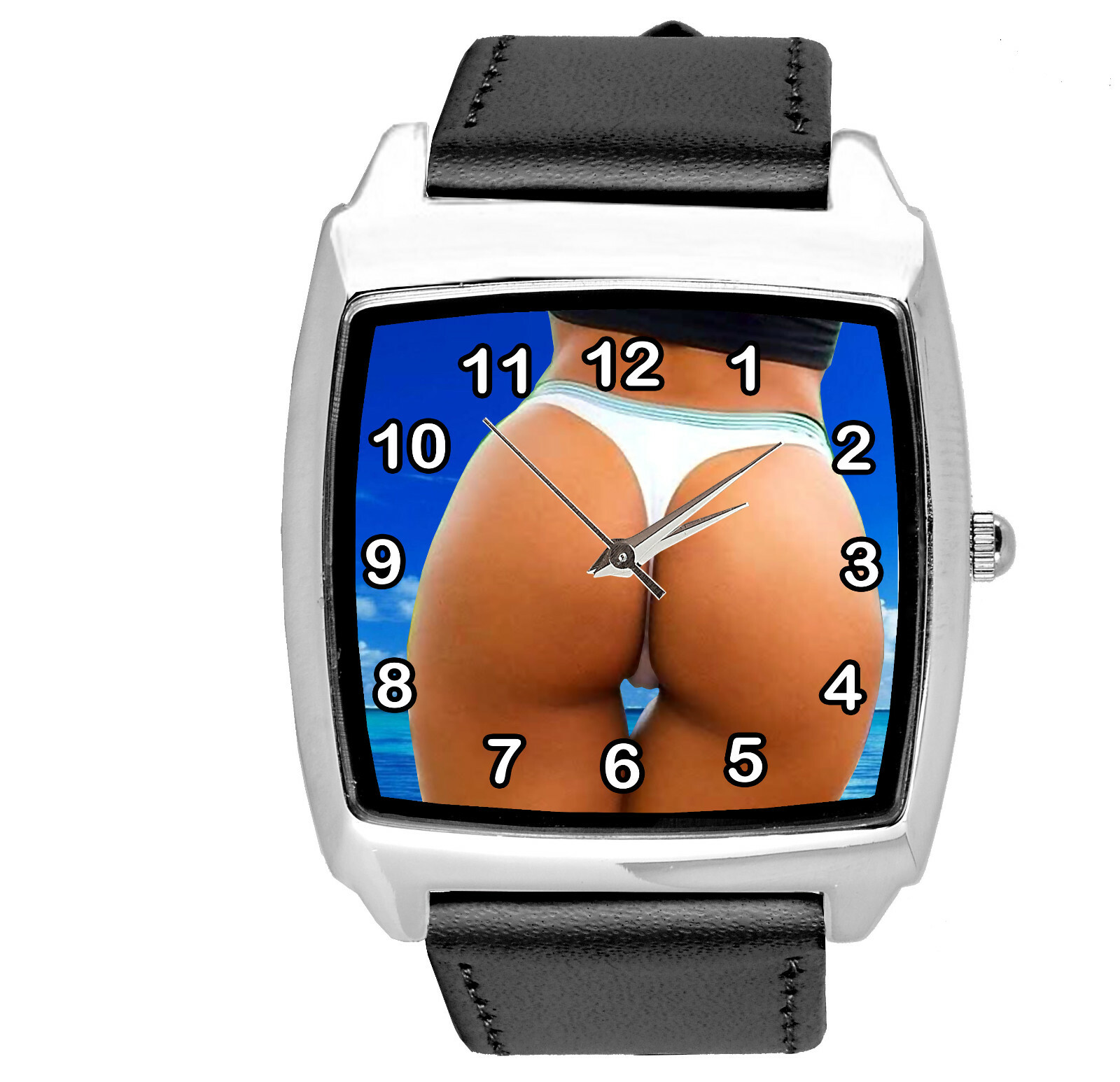 BLACK LEATHER SQUARE DIAL Steel CD DVD GAME VIDEO FILM WATCH FOR HOT ASS FANS