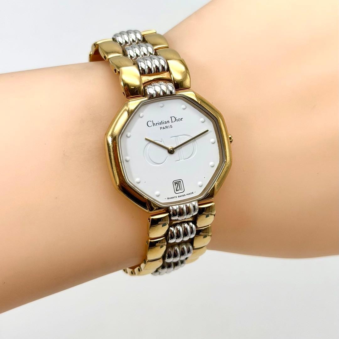 Christian Dior 45.134 Octagonal Gold Combi Date Quartz Watch Japan 0713270