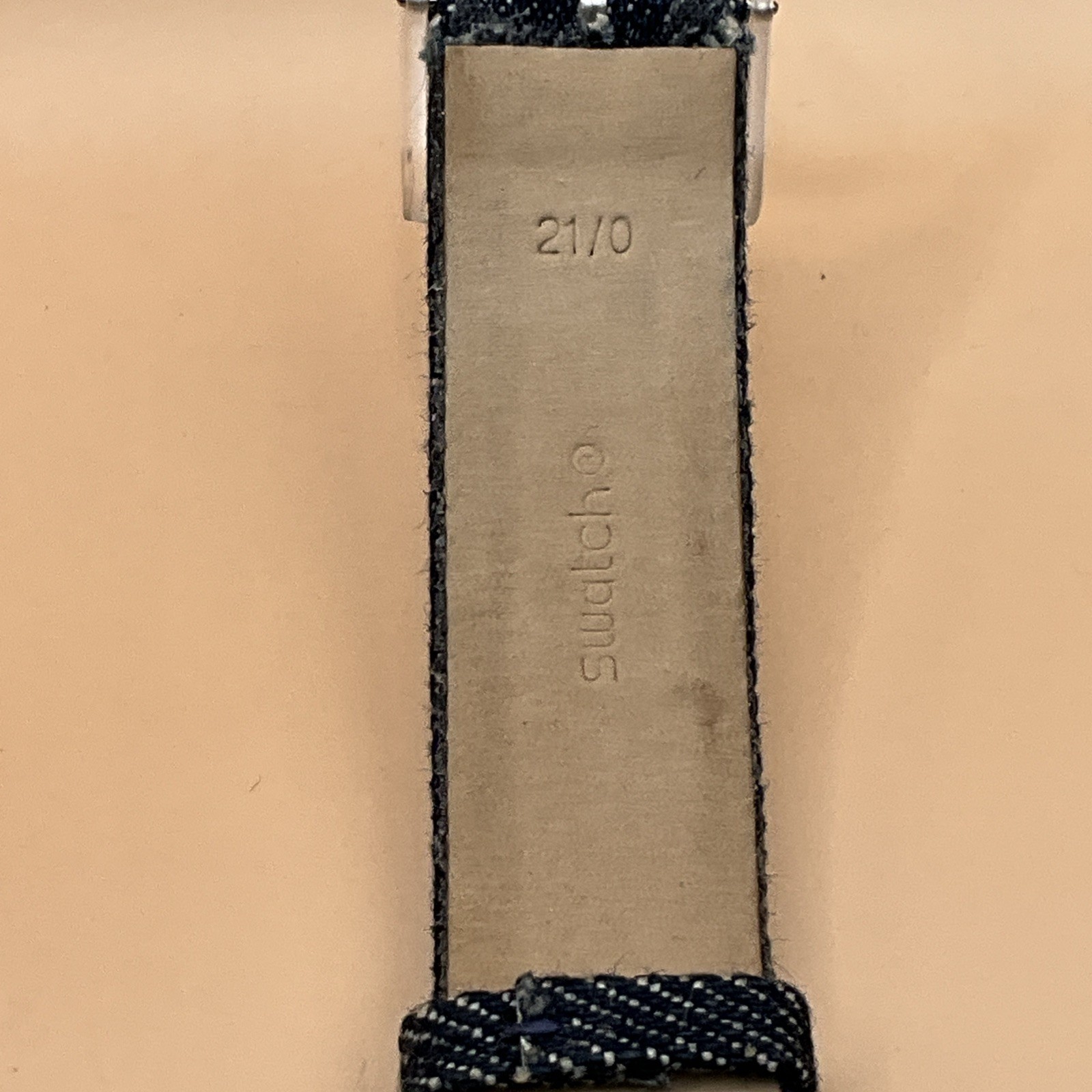 Swatch AG-2012 Clear Case Silver Dial with Denim/Leather Band – New Battery