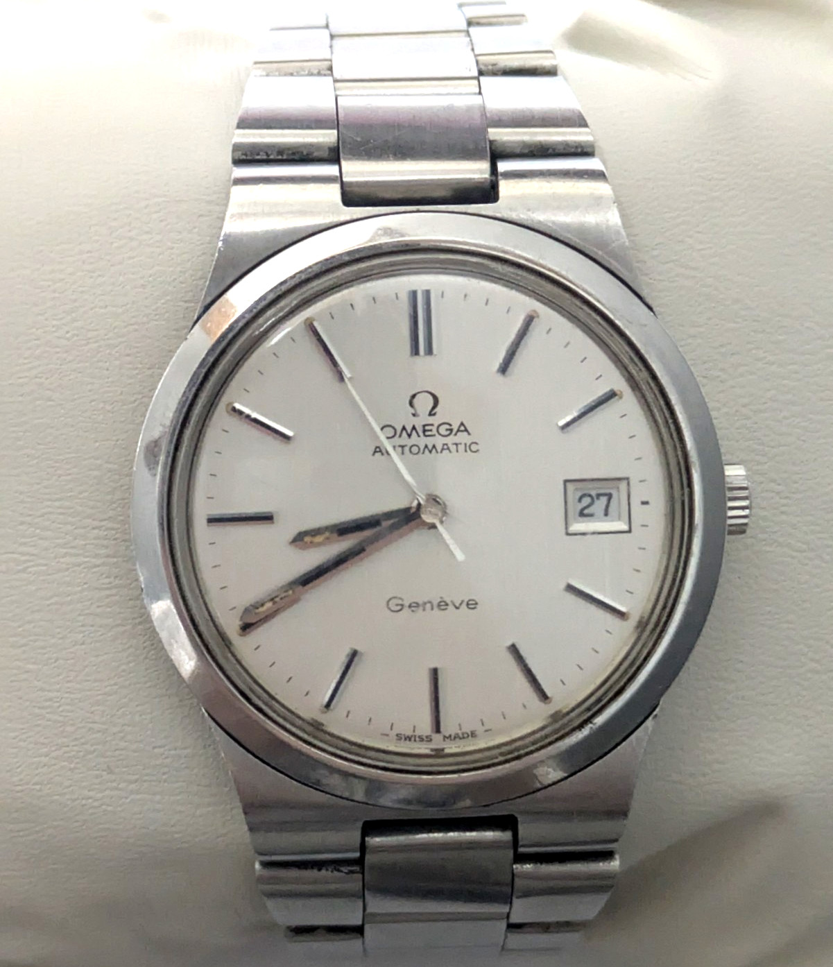 VINTAGE OMEGA GENEVE AUTOMATIC DATE 166.0173 MENS 36mm WATCH SWISS MADE RUNNING