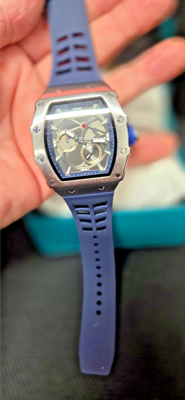 BiBi Luxury Automatic Men’s Watch – 50mm Skeleton Dial, Silicone Strap