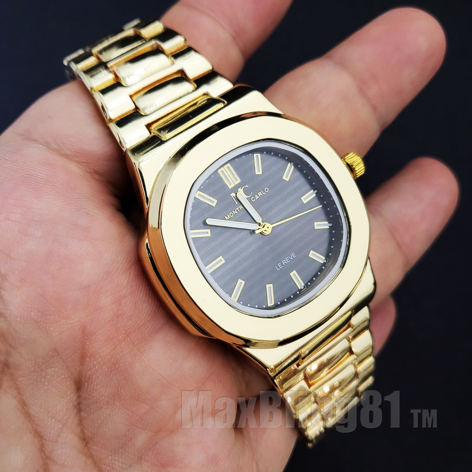 Men’s Luxury Hip Hop 14K Gold Plated Stainless Steel Urban Bling Wrist Watch