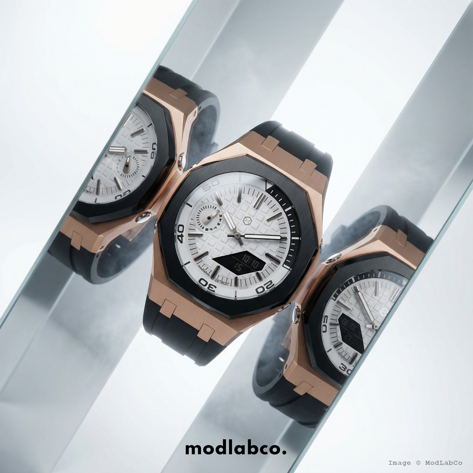 MLC-311 modlab company BESPOKE Octagonal White Dial Rose Gold Rubber 42mm Watch