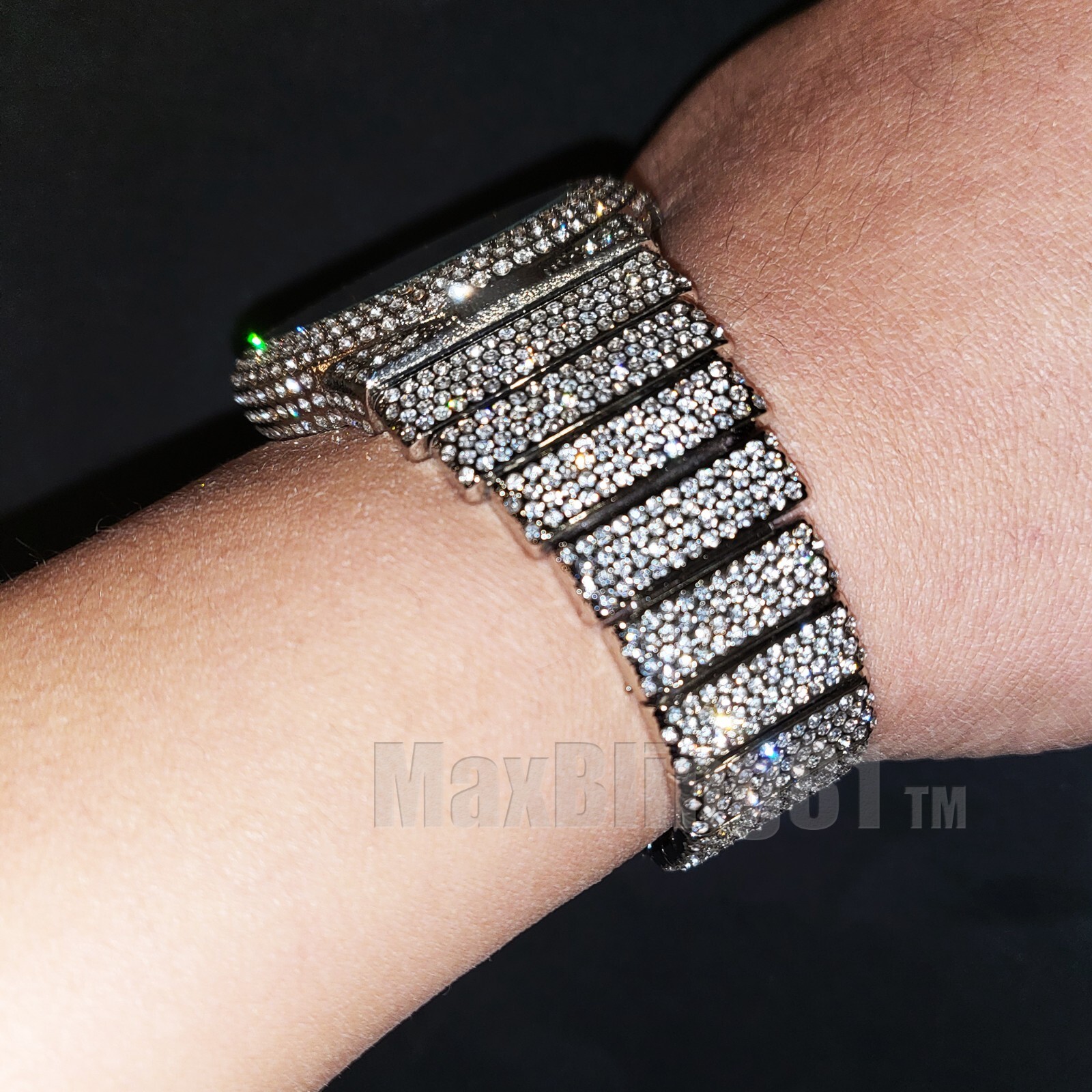 Men Luxury Bling Silver Finish Simulated Diamond Bracelet Full Iced Band Watch