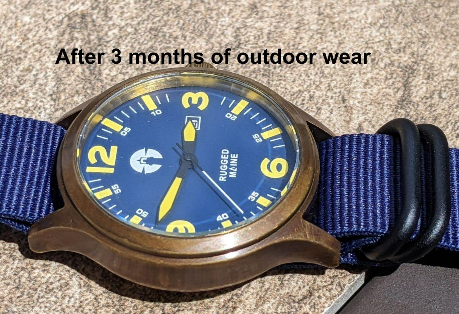 Rugged Maine – Patina grade Solid brass field, military watch, pilot, 44mm,