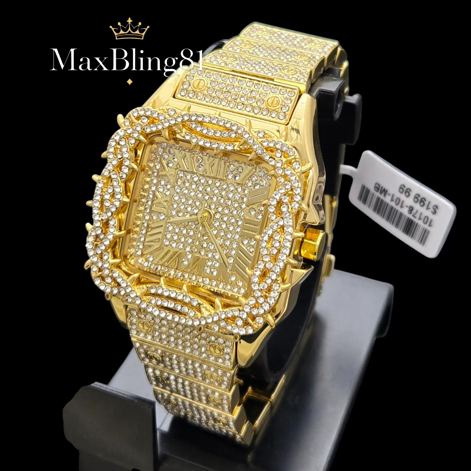 Men’s Hip Hop Style Luxury Square Watch Thorn Crown Simulated Diamond Metal Iced