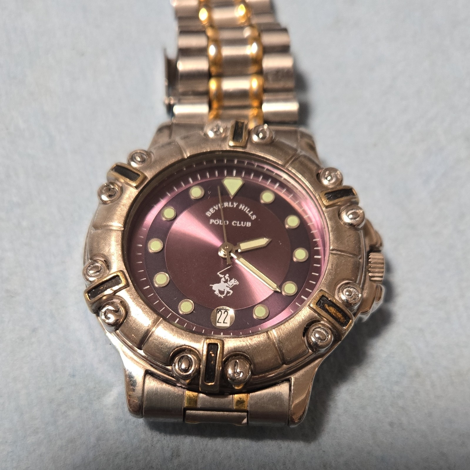 Beverly Hills Polo Club Quartz Purple Dial Date Two-Tone SS Bracelet Watch