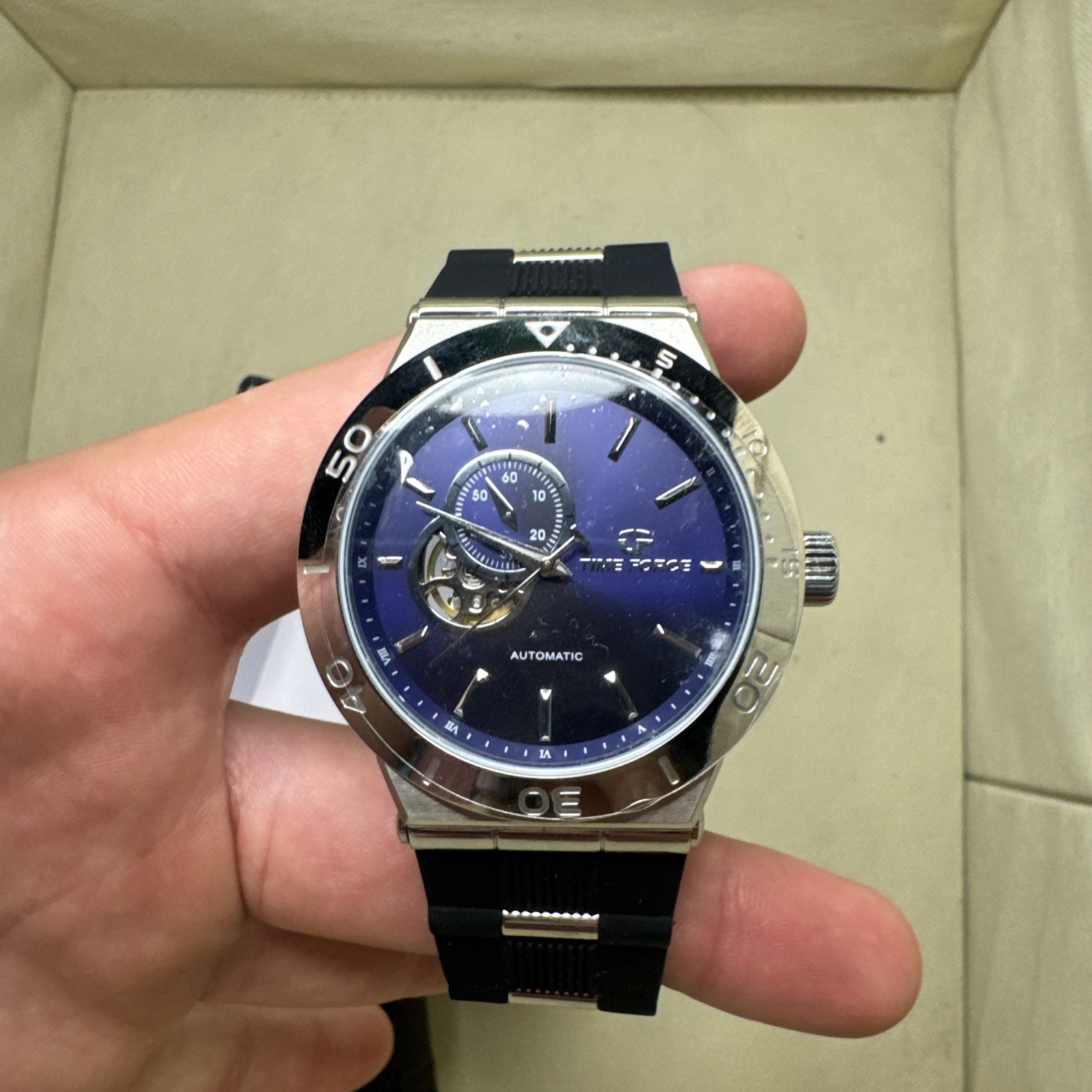 Time Force Status Automatic Mens Watch Open Heart Blue TF/A5020M