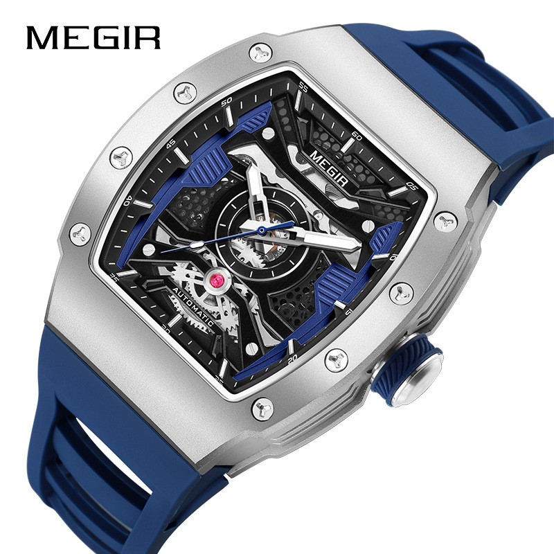 MEGIR Men’s Automatic Watch – Stainless Steel, Silicone Strap, Waterproof,