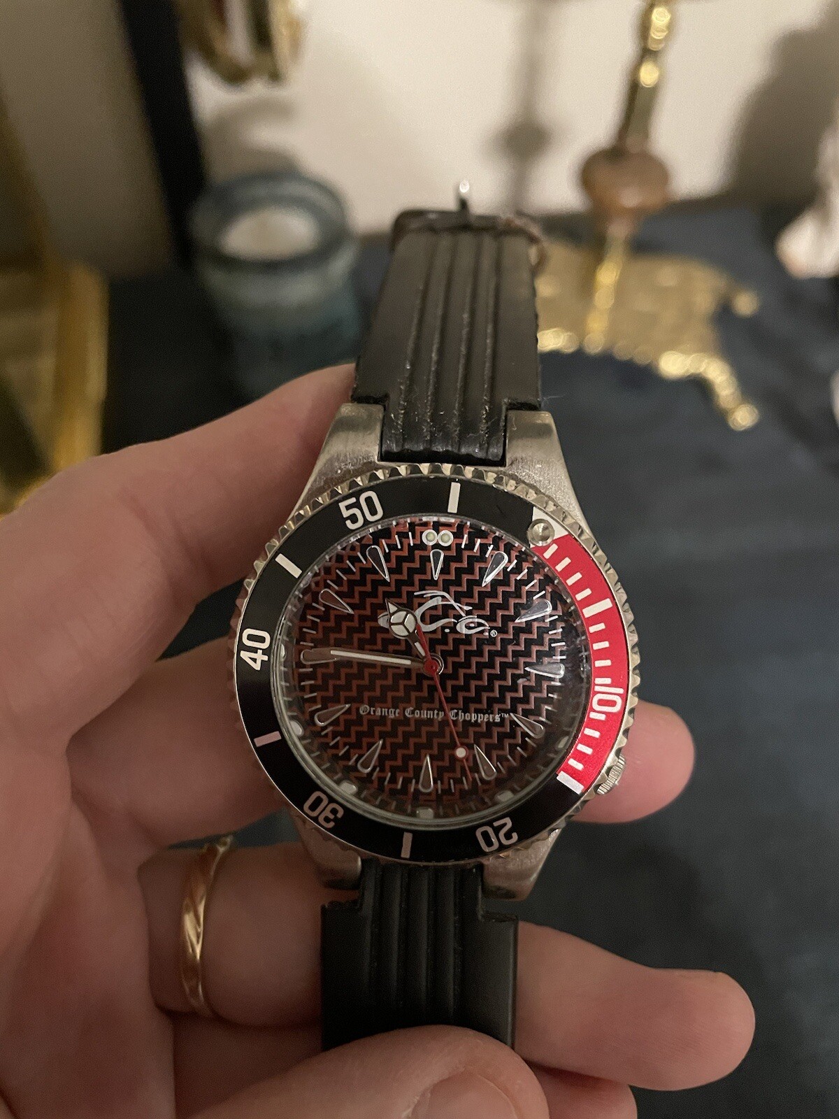 Orange County Choppers Collectible Qrtz Wrist Watch Red Black Chrome Logo Runs!