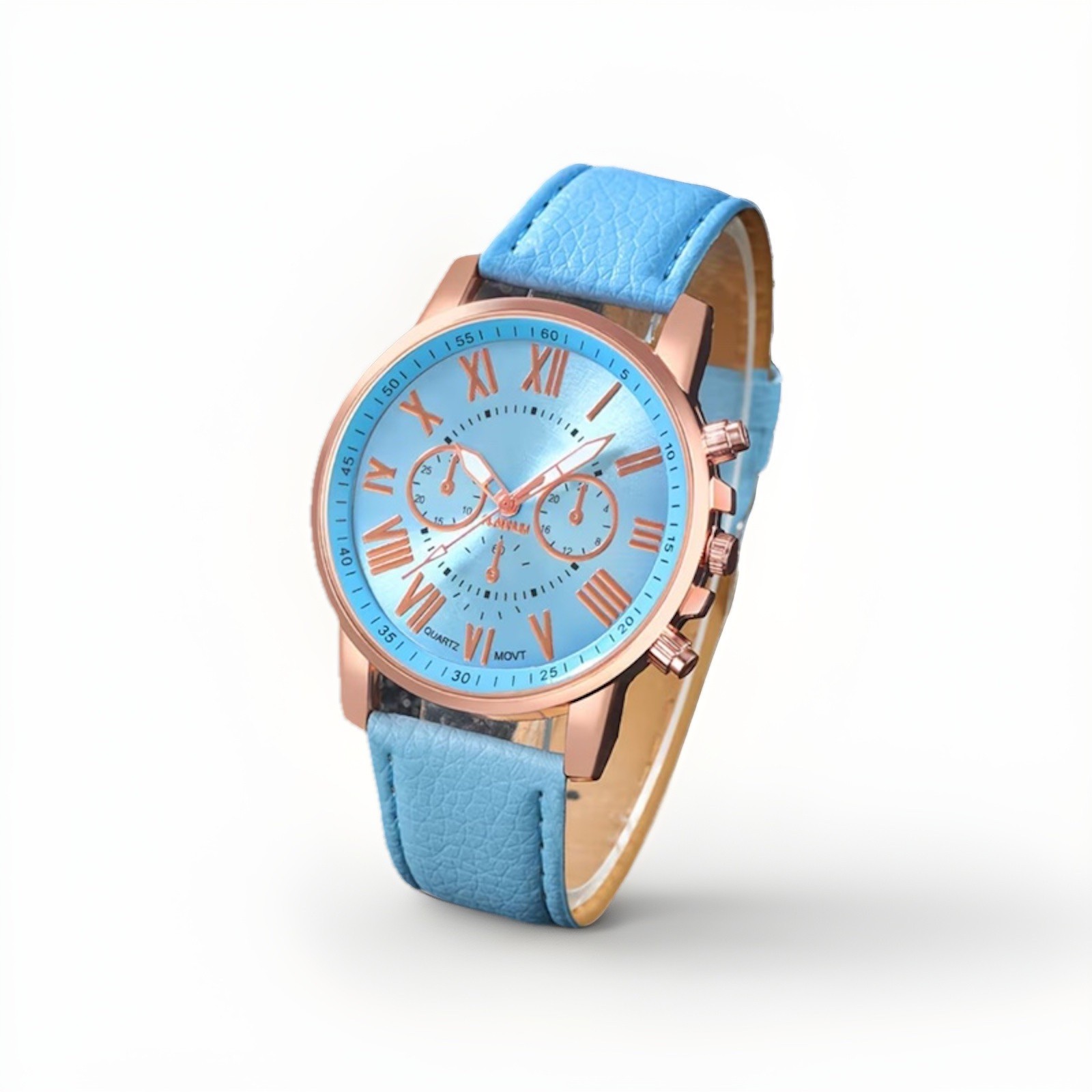 Blue Leather Watch Womens Quartz Analog Roman Numeral Dress Casual 40mm 8in