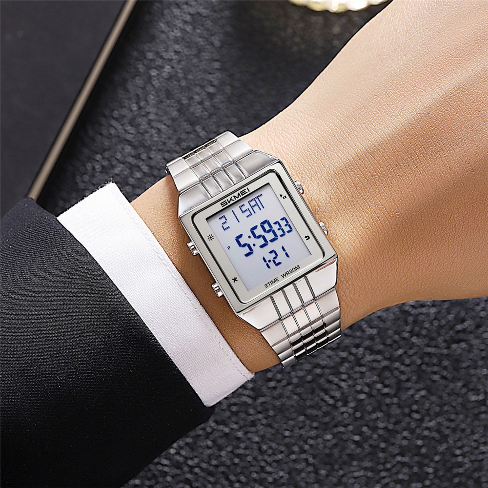 SKMEI Men Rectangle Watch Digital LED Wristwatch Steel Electronic Sport Watches
