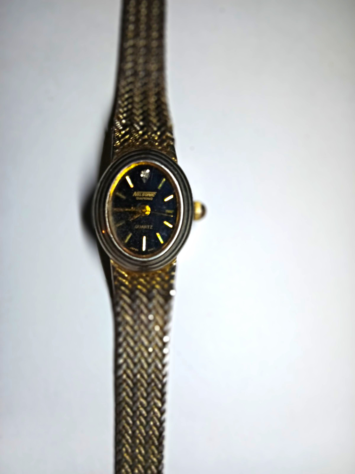 Nelsonic Quartz Women’s Two-Tone Metal Mesh Bracelet Watch, Black Dial