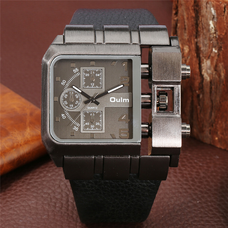 OULM Luminous Hand Men’s Analog Quartz Wrist Watches Leather Bracelet Band Gift
