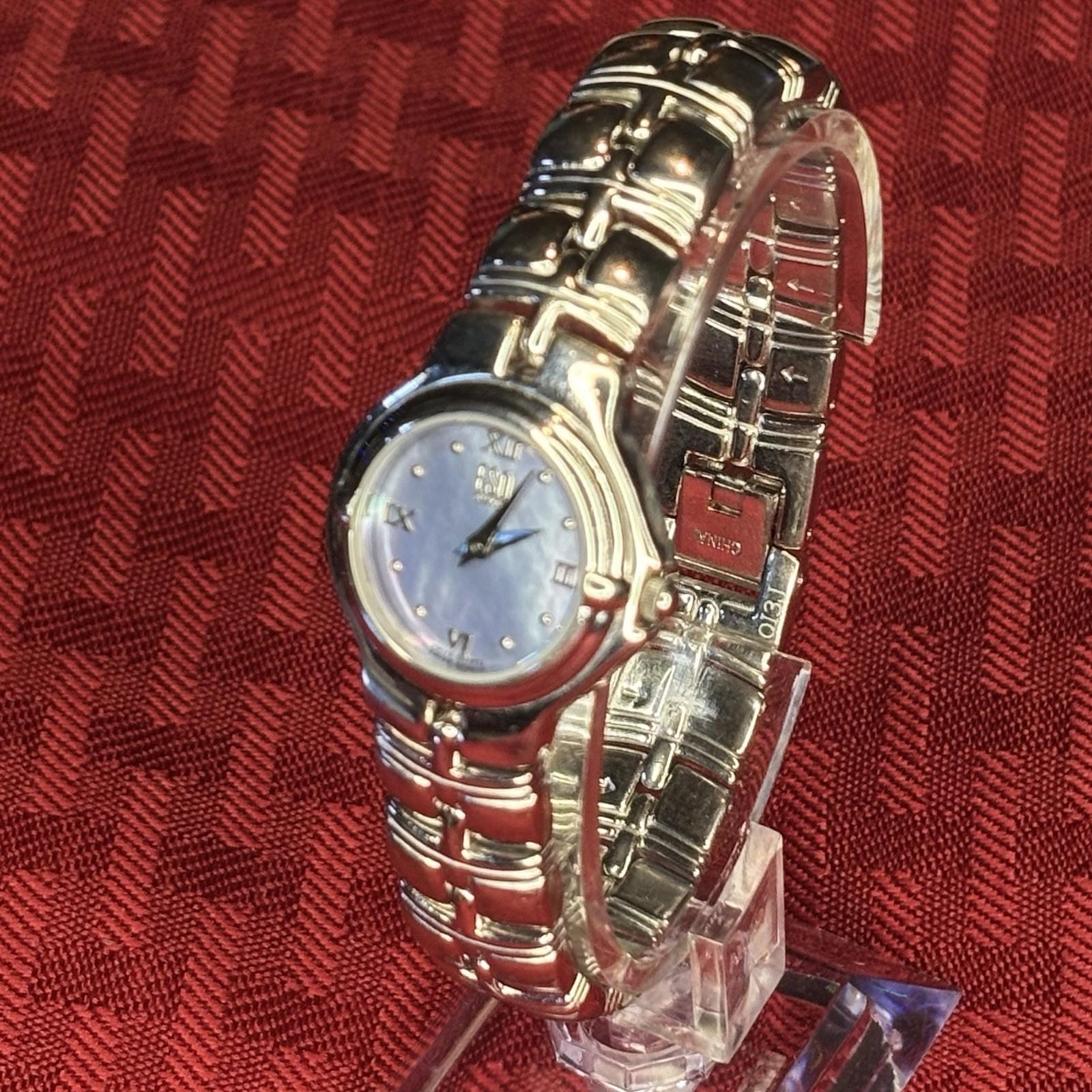 ESQ Esquire Movado Muse Steel Blue Mother of Pearl Dial Swiss Watch New Battery