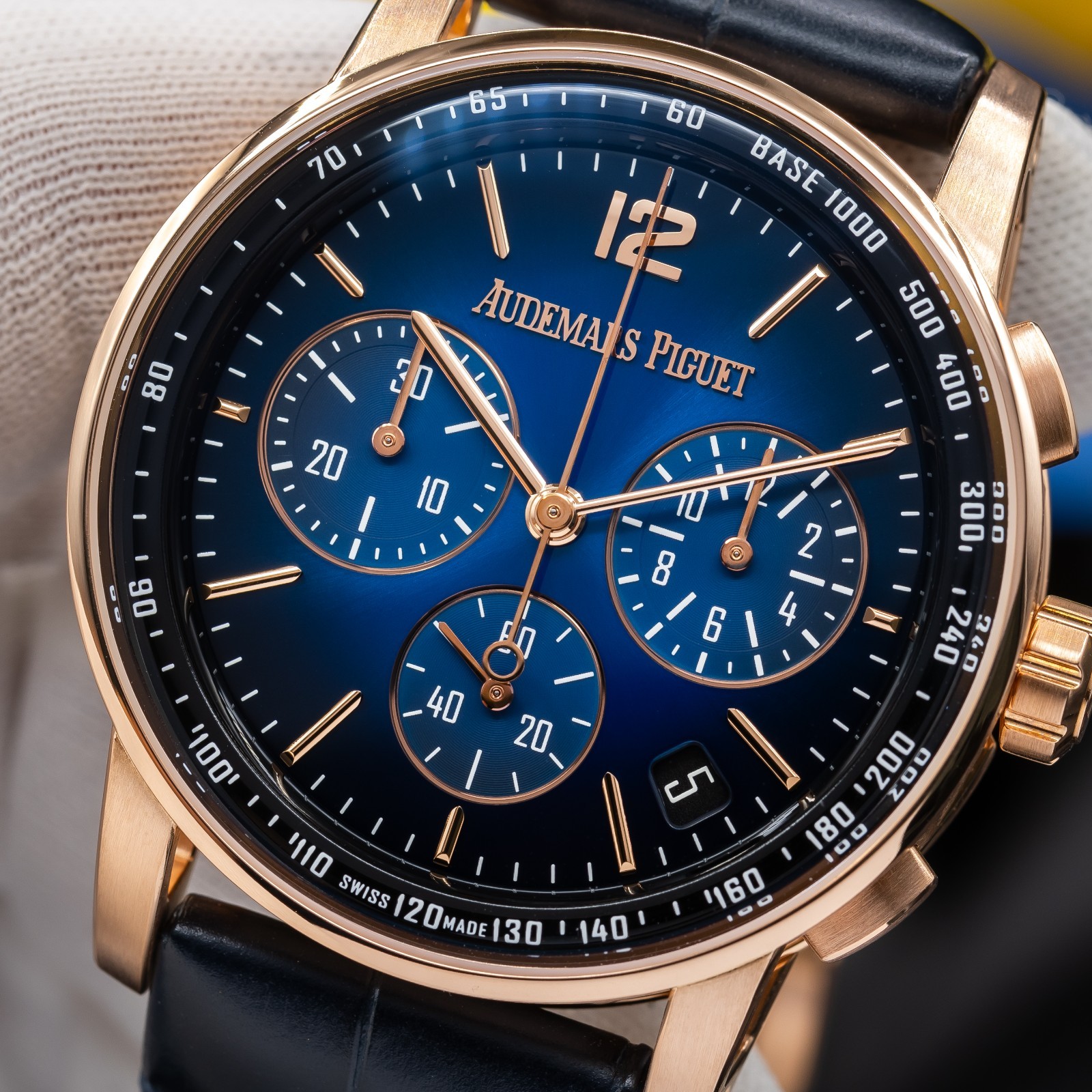 Audemars Piguet Code 11.59 18K Rose Gold Chronograph Blue Men’s Watch 26393OR