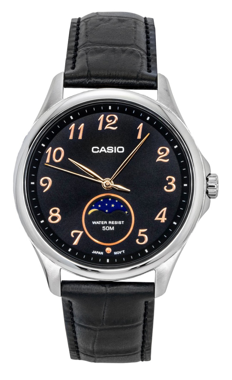 Casio Standard Analog Moon Phase Black Dial Quartz MTP-M110L-1AV Mens Watch
