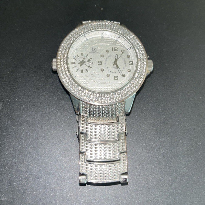 Joshua & Sons Men’s Quartz Silver-Tone Analog Gemmed Bezel Metal Bracelet