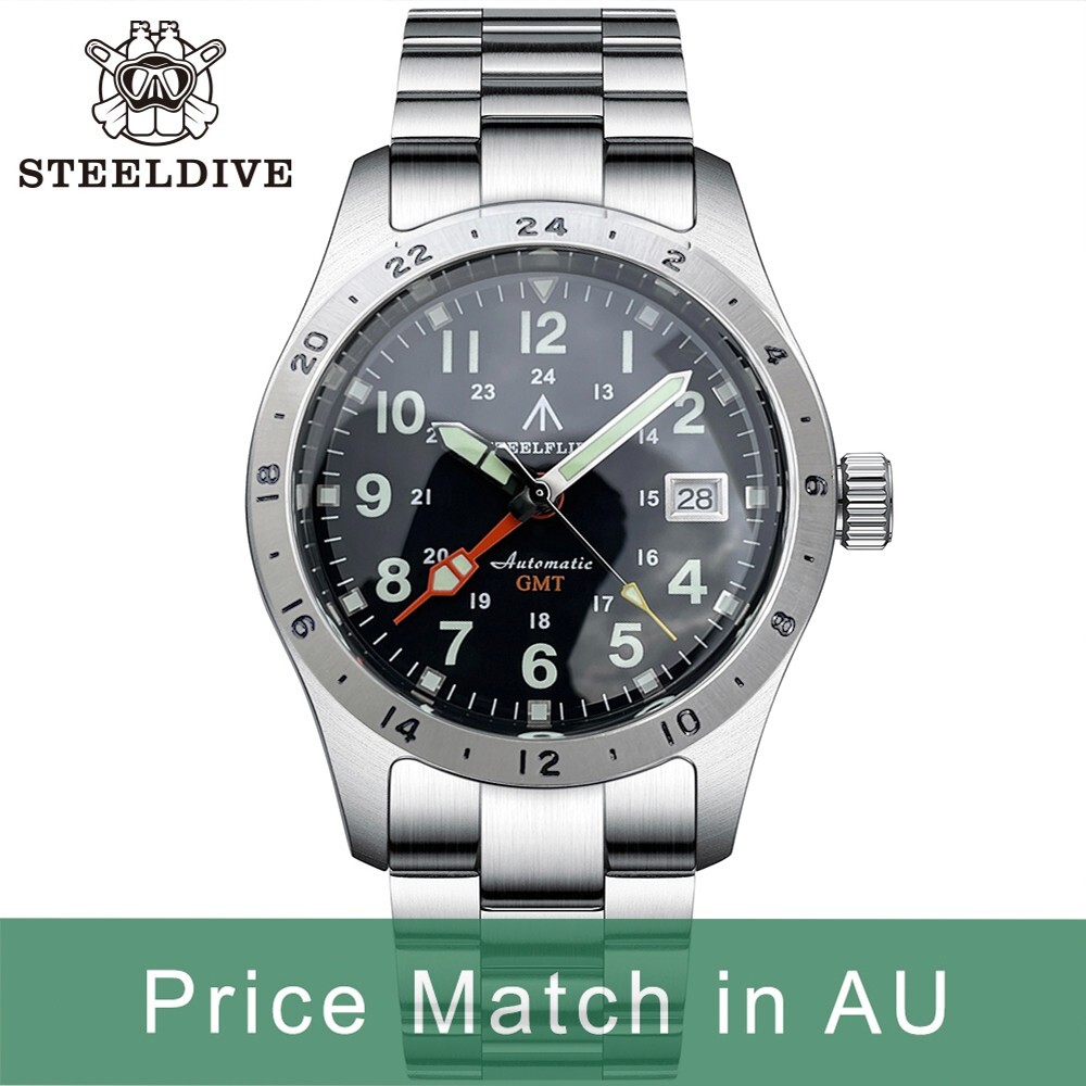 Steeldive Steelflier SF792, GMT, Black, NH34, Sapphire, Lume, 200m Diver, Field