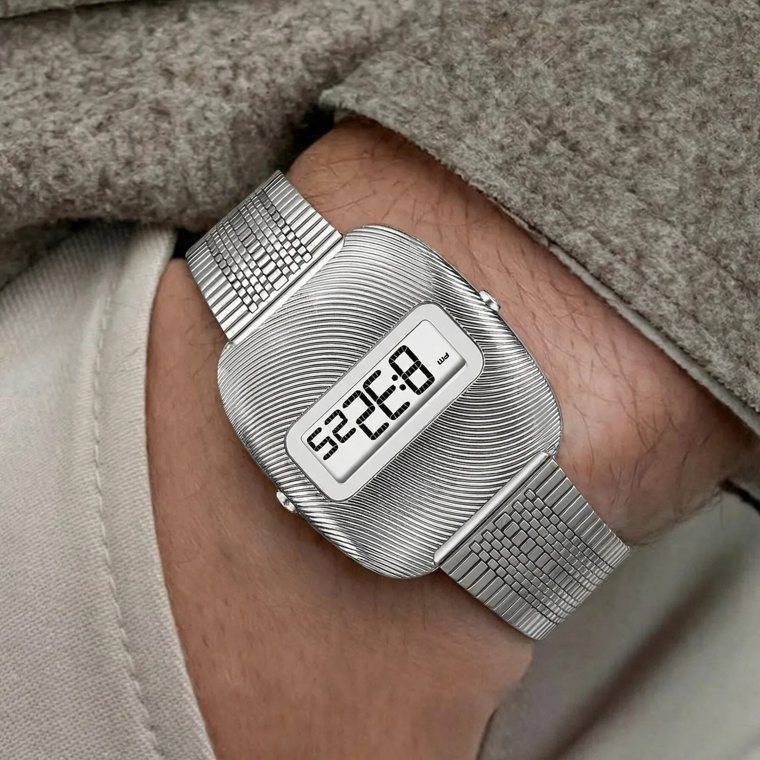 CILOA Silver Square Electronic Watch for Men, Luxury Gift, Stainless Steel Water