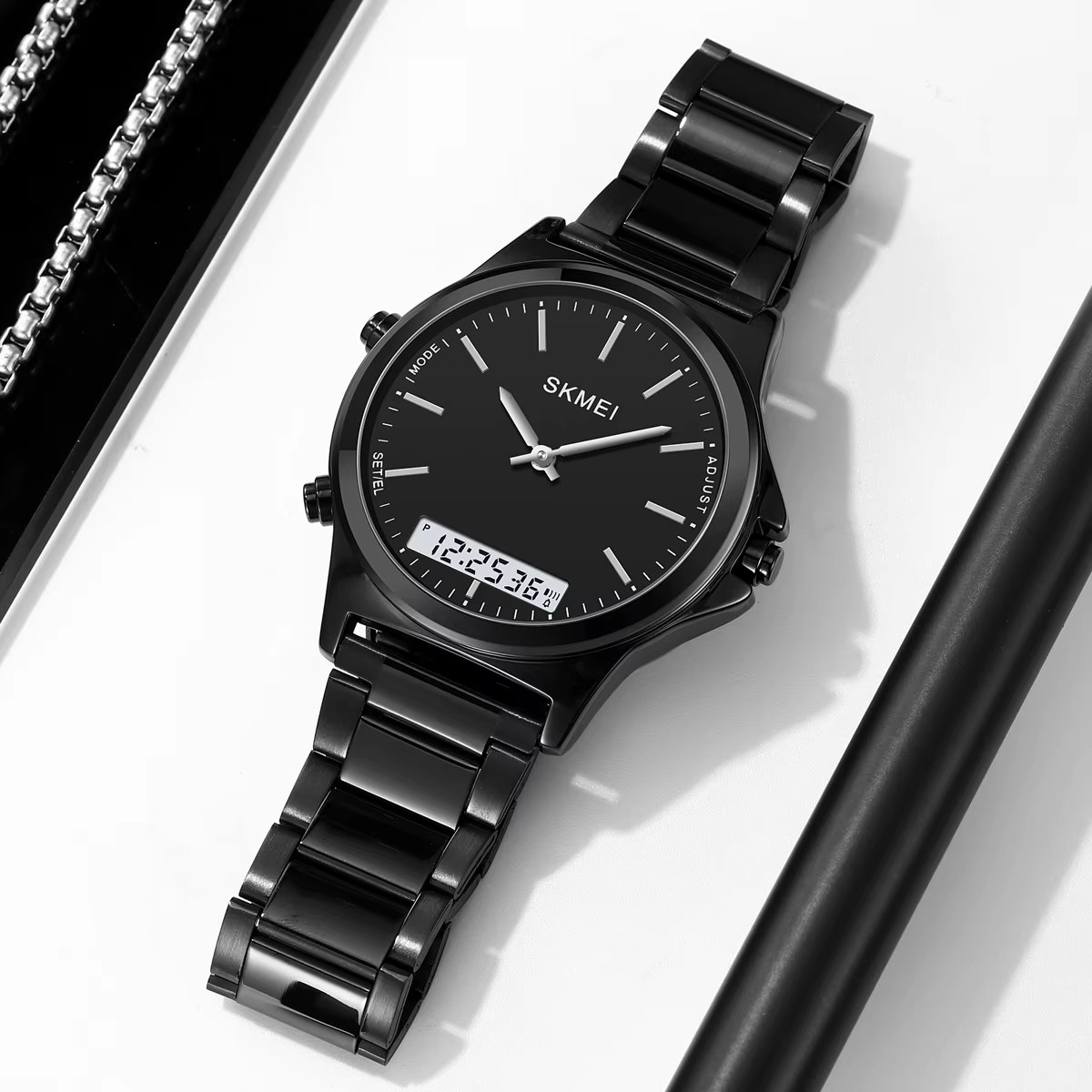 Full Steel 3 Time Back Light Display Digital Chrono Sport Watches Mens Waterproo