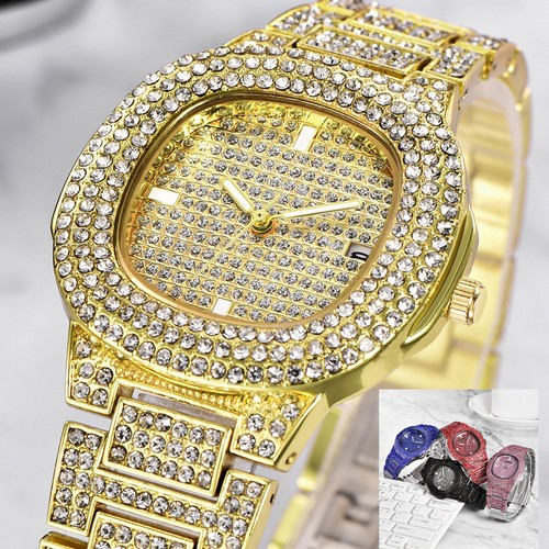 HIP HOP SIMULATED DIAMOND FULL ICED Luxury Date Quartz Watch For Mens Womens