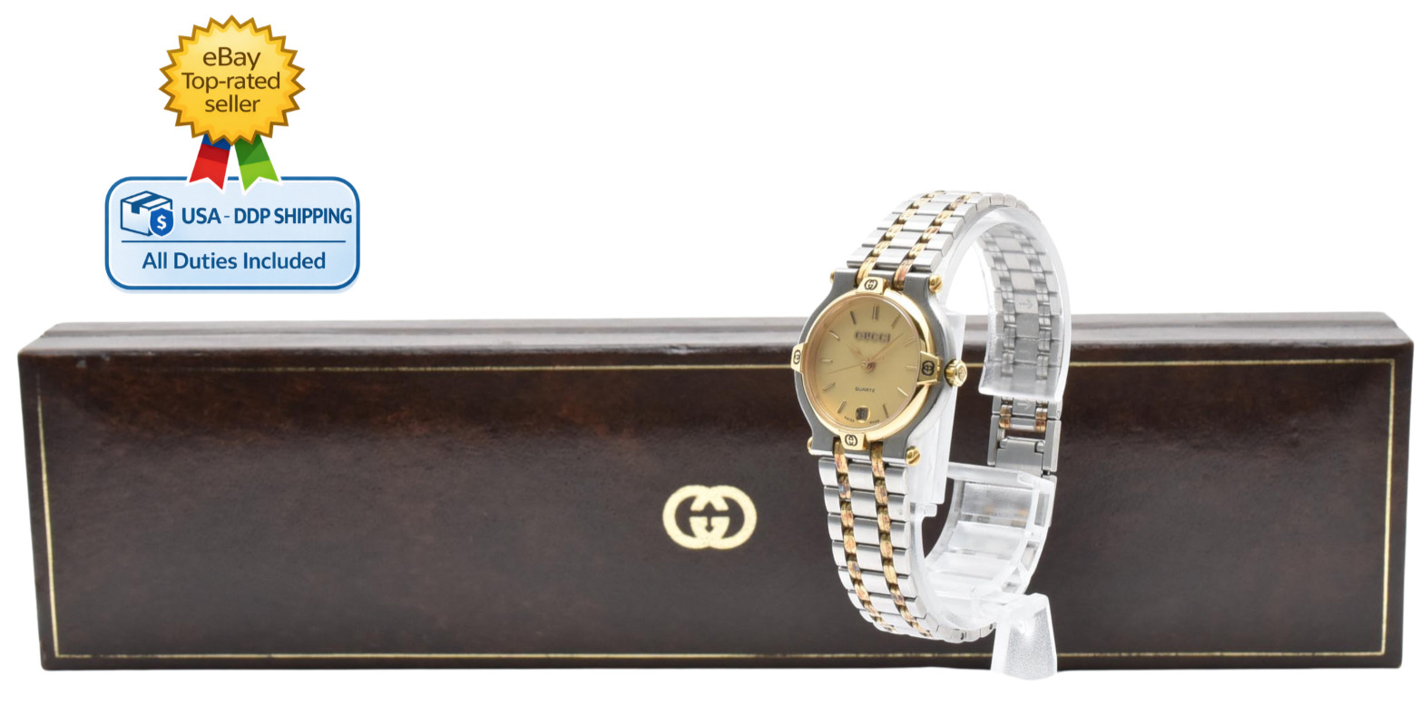[NEAR MINT w/Box] Vintage Gucci 9000L Gold Dial Date Quartz Women’s Watch JAPAN