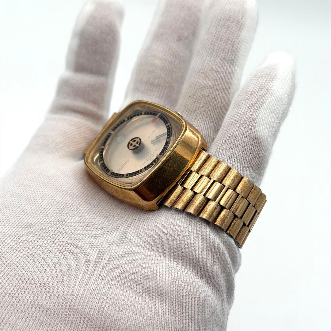 Zodiac Astrographic Automatic Boys Watch Gold Dial GP/SS Vintage For Parts