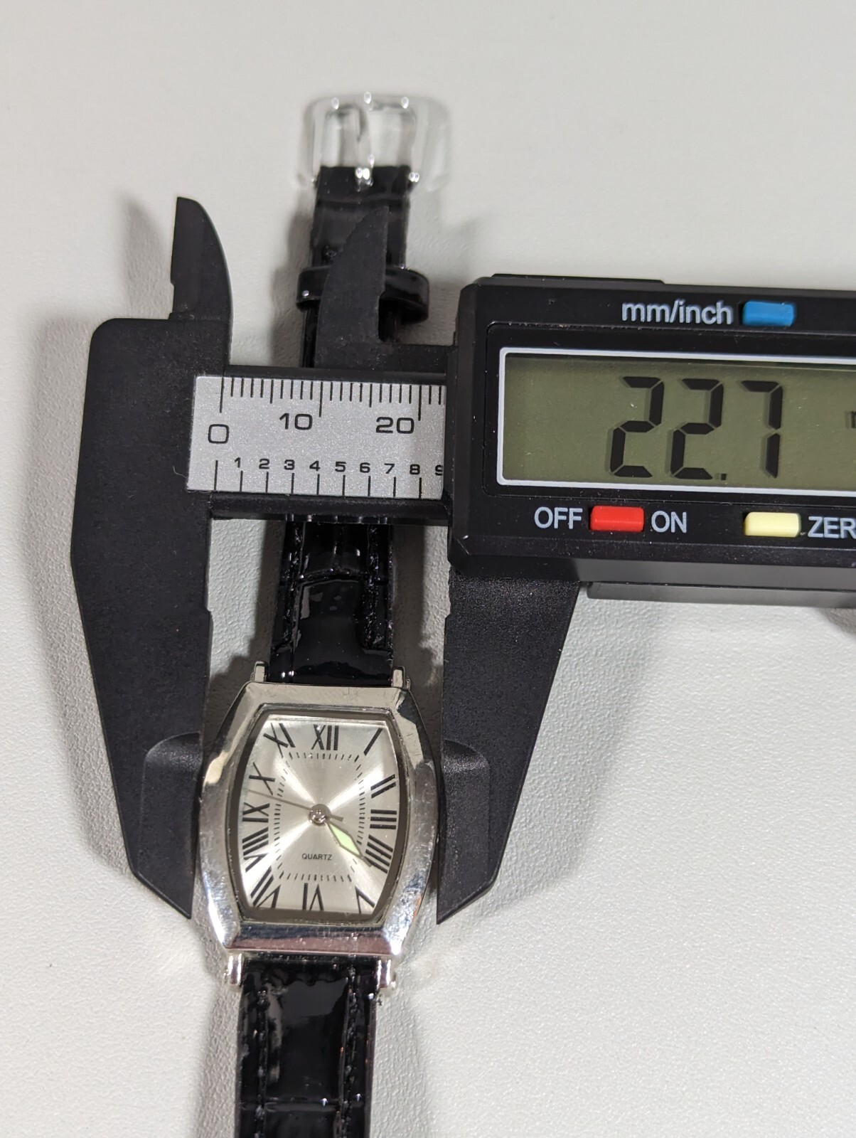 Silver Tone Dial Rectangle Case Black Leather Band Watch