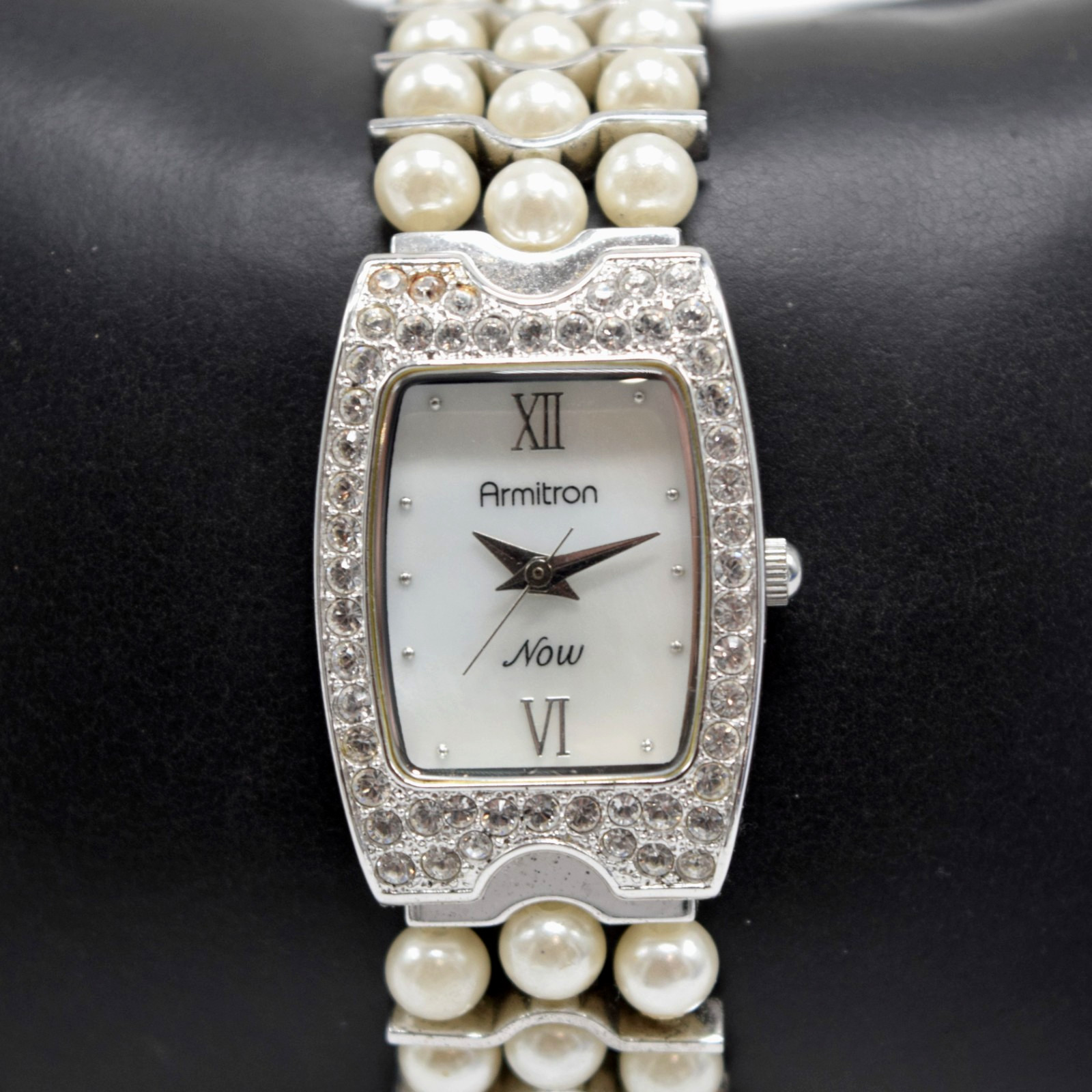 Armitron Now 75/3289 Pavé Crystal Bezel MOP Dial Pearl Bracelet Dress Watch