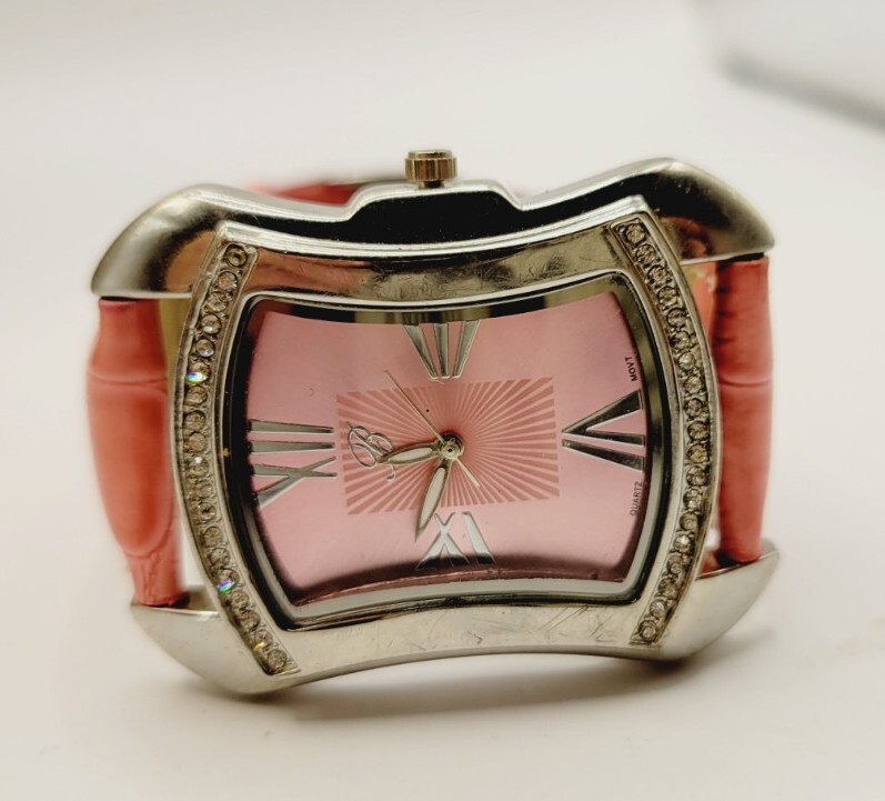 WOMEN’S Pink FAUX LEATHER Band DRESS WATCH New Battery Rhinestones CLASSY