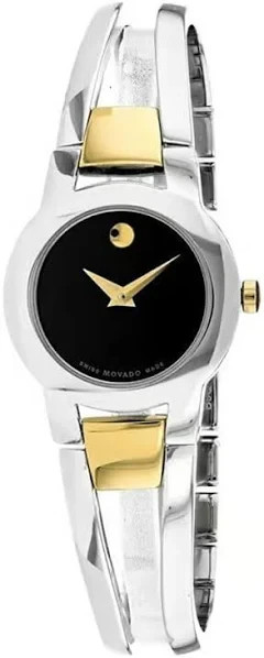 NEW MOVADO AMOROSA TWO TONE BLACK DIAL BANGLE SRP $795