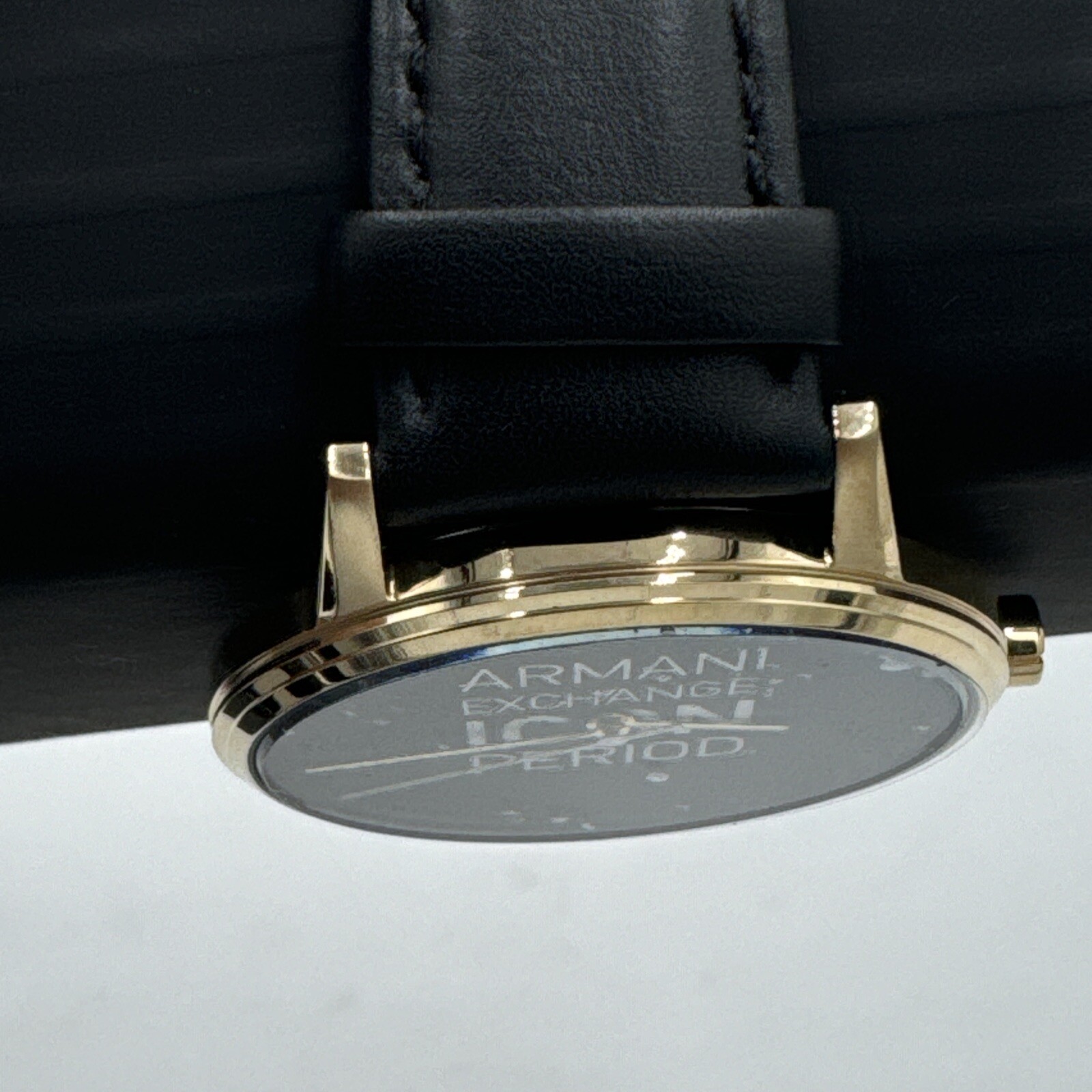 NEW AUTHENTIC ARMANI EXCHANGE CAYDE ICON GOLD BLACK LEATHER MEN’S AX2741 WATCH