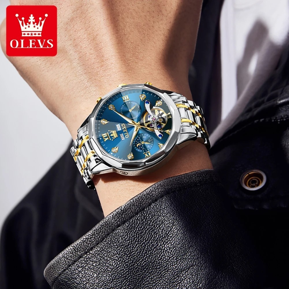 Automatic Mechanical Waterproof Watch Moon Phase Luxury Dial Men Men’s Strap