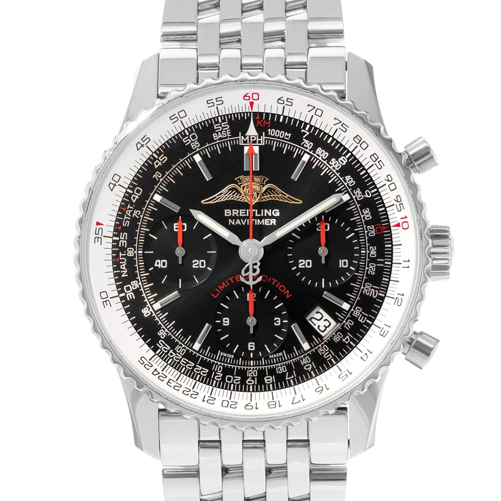 Breitling Navitimer A23322 42mm Black Dial Steel Automatic Mens Watch
