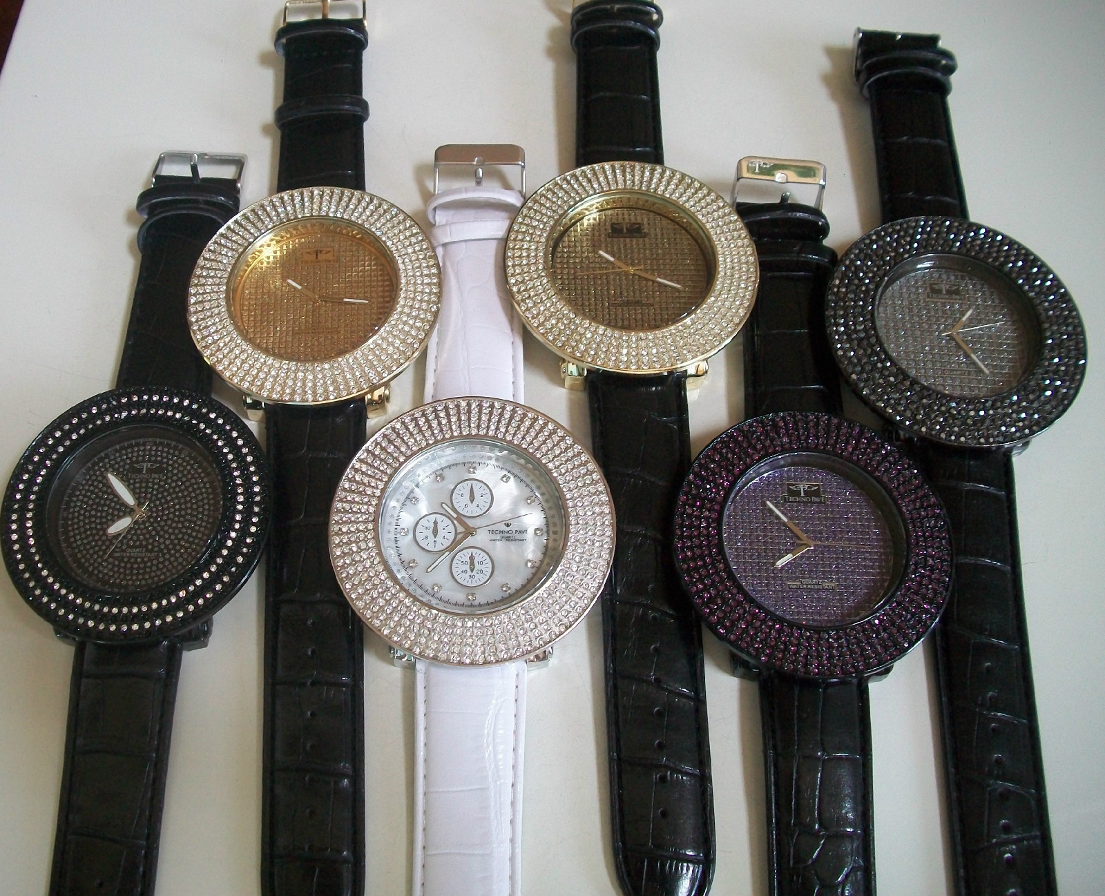 Men’s 5 Row Plain & Map dial TECHNO PAVE Bling Fashion Dressy Watch