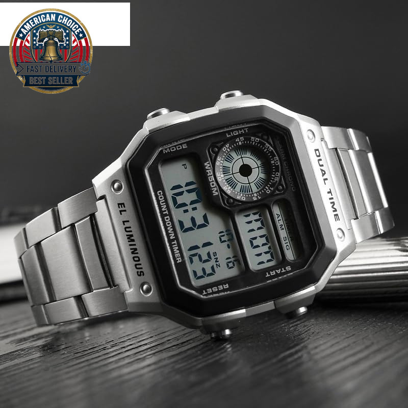 Men’S Digital Multi-Function Watches Dual Time Alarm Stopwatch Countdown Backlig