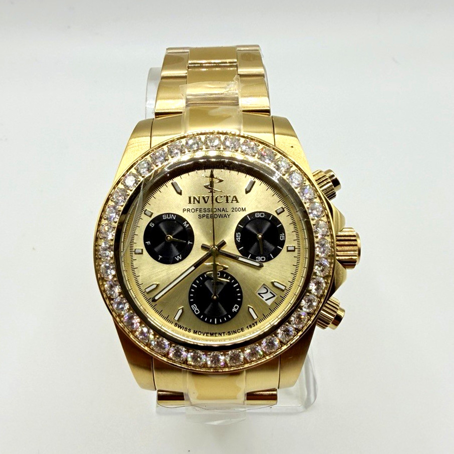 Invicta Reserve Elite Speedway 4.0 ct LG Diamonds Swiss Ronda 42mm Gold