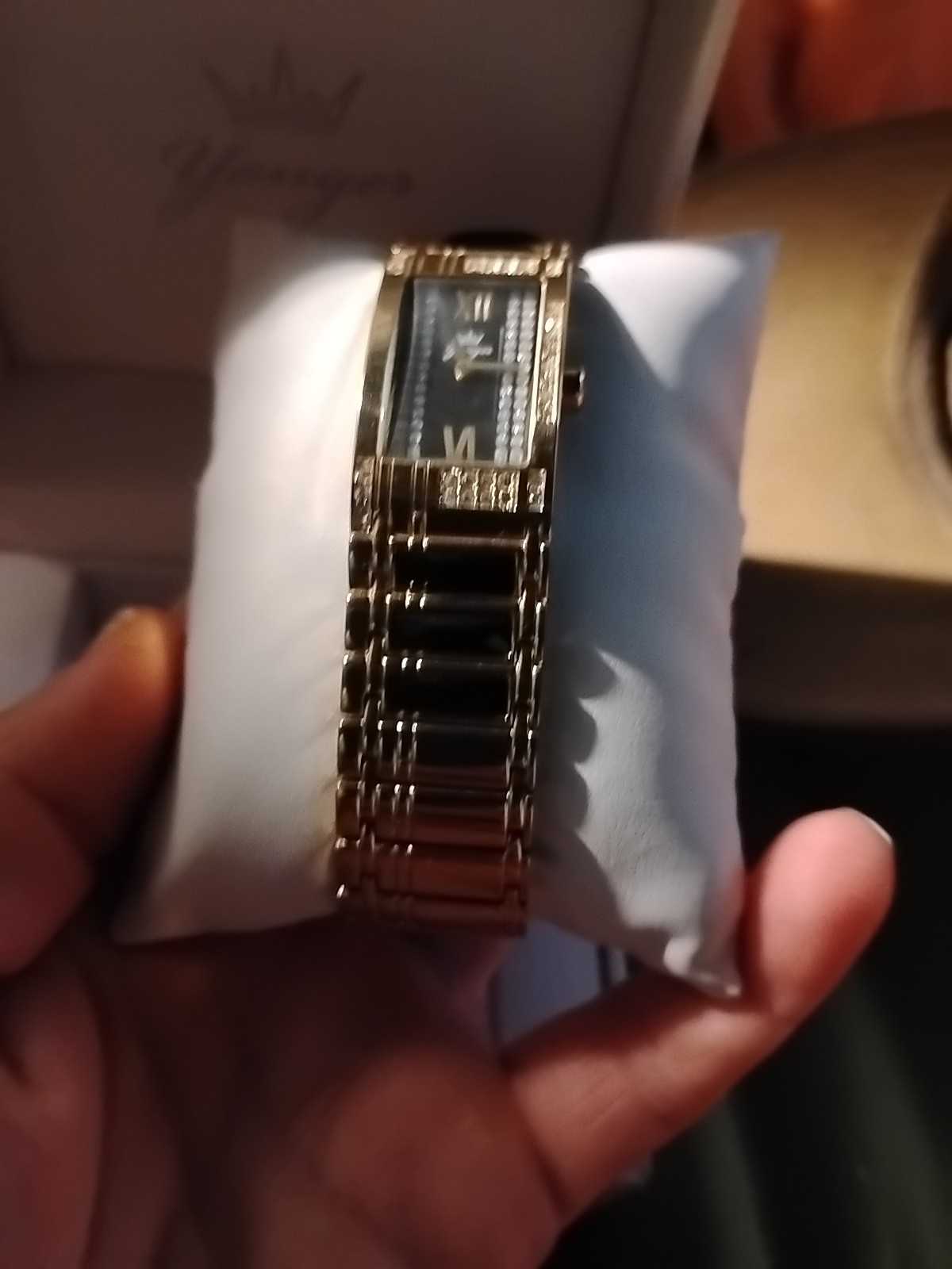 Yonger and Bracher Ladies Black And Gold With Diamonds Watch