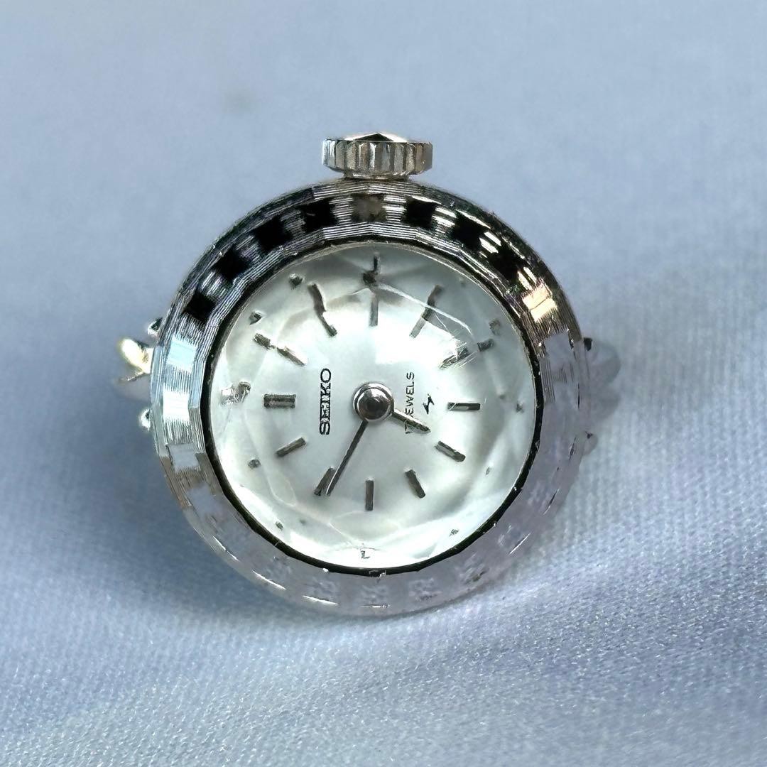 Rare Seiko Hand Wound Ring Watch Silver Dial Free Size Operational From Japan