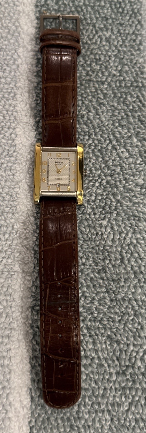 Boccia Titanium Royce Tank Quartz Ladies Watch 3141-02 Date Brown Leather Strap