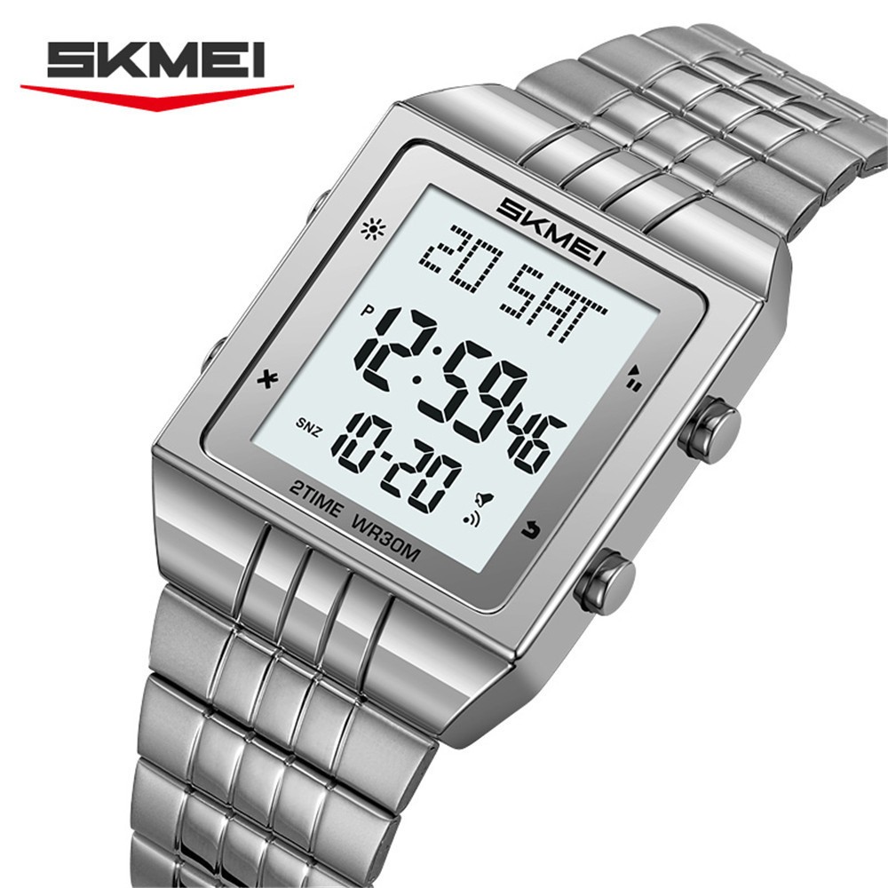 SKMEI Men Rectangle Watch Digital LED Wristwatch Steel Electronic Sport Watches