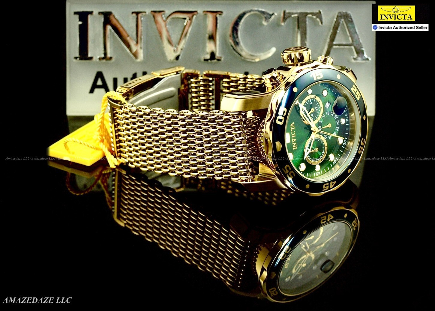 NEW Invicta Men 48mm ProDiver Scuba Chrono Mesh Bracelet GREEN DIAL SS Watch !!