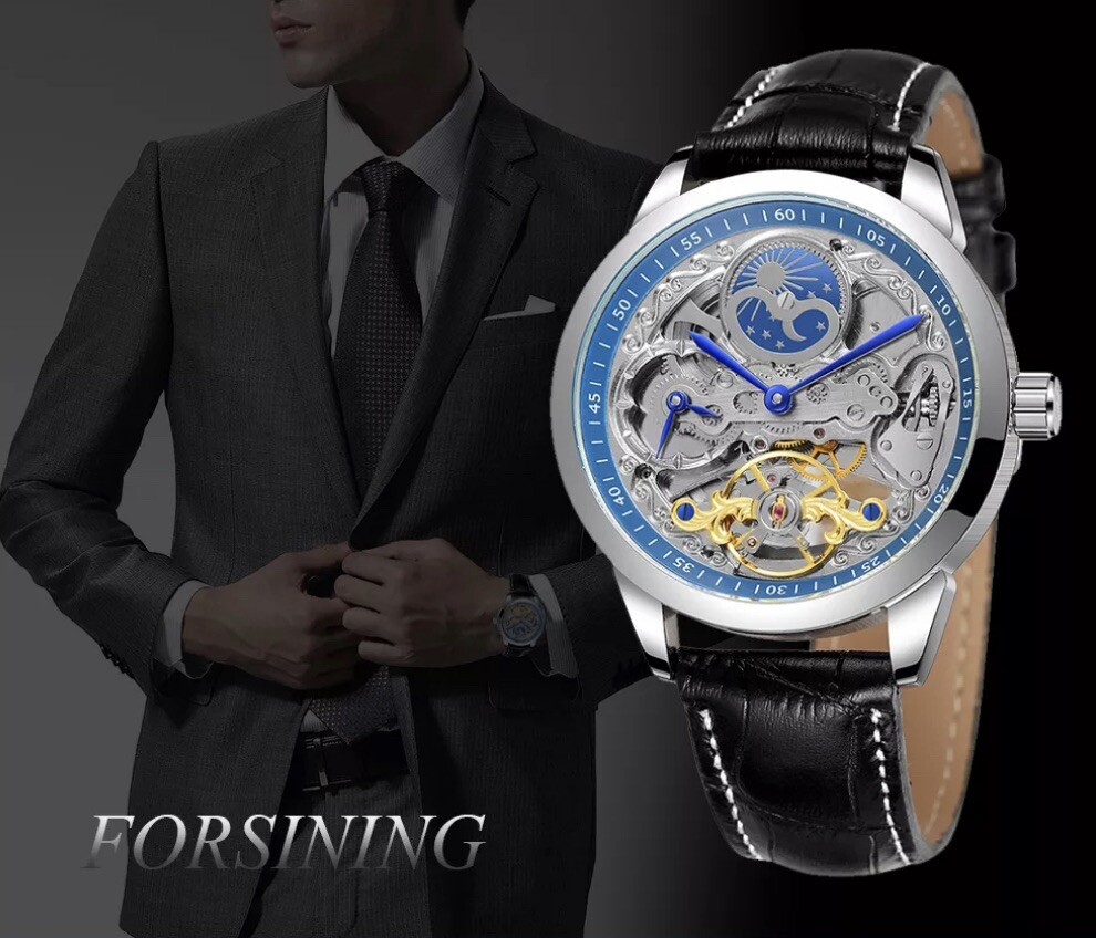 ⌚￼ Forsining Men’s Automatic Water Proof Moon Dial Luxury Business Watch