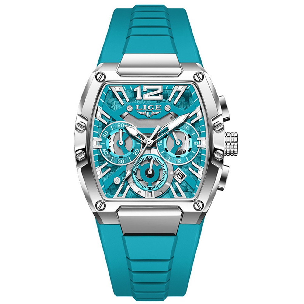 LIGE Men Rectangle Watch Big Dial Chronograph Wristwatch Boy Outdoor Sport Watch