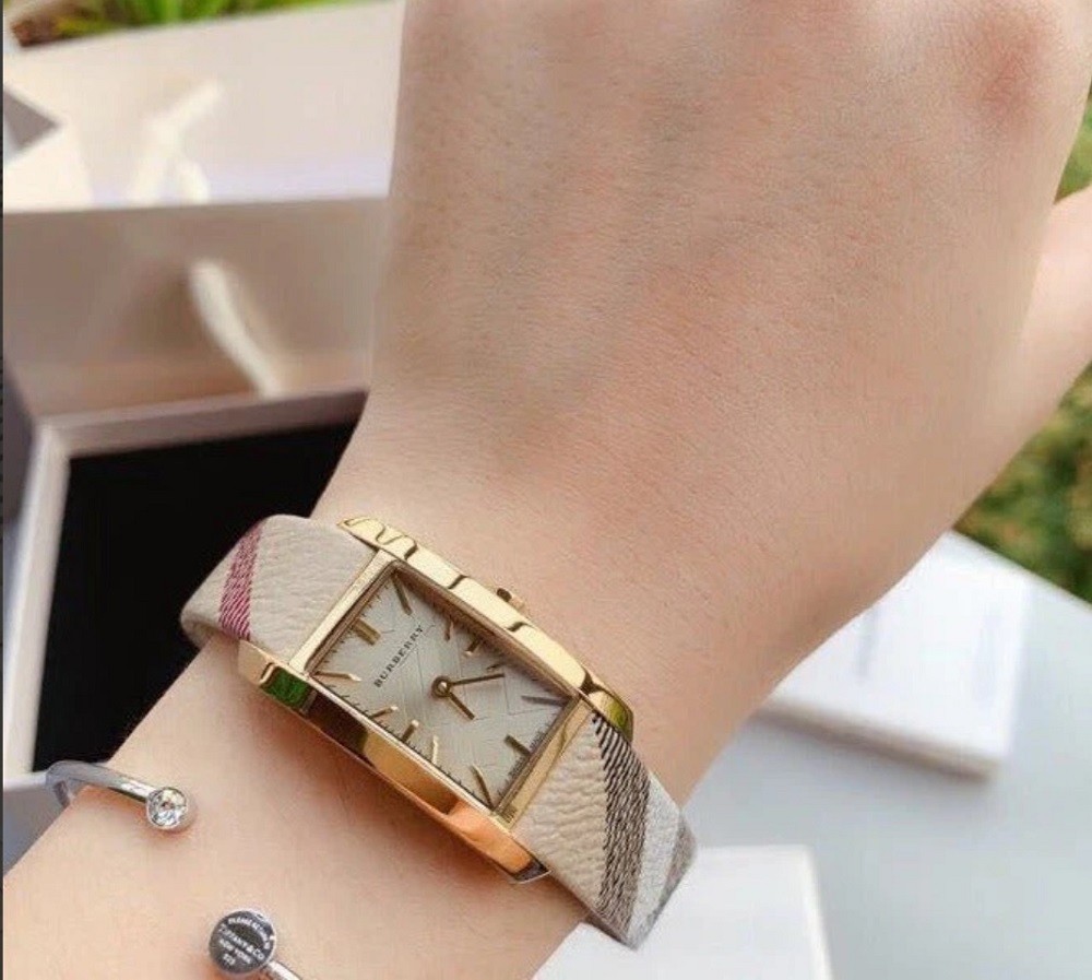 BURBERRY WOMENS WATCH FABRIC & LEATHER MULTICOLOUR STRAP WITH GOLD DIAL BU9509